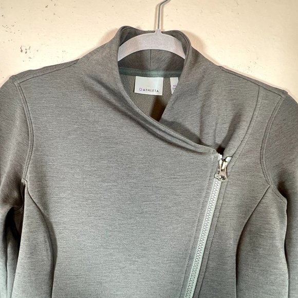 Athleta Soft Moto Jacket Zip Up Size XS Green/Grayish Fleece Lined Double Knit - Picture 6 of 10